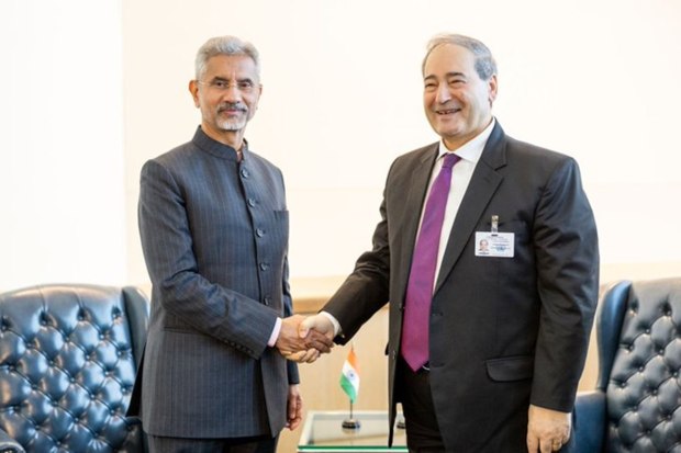 Dr. S Jaishankar met Foreign Minister Dr. Faisal Mekdad of Syria at UNGA 77. (Photo: Twitter/Dr S Jaishankar)