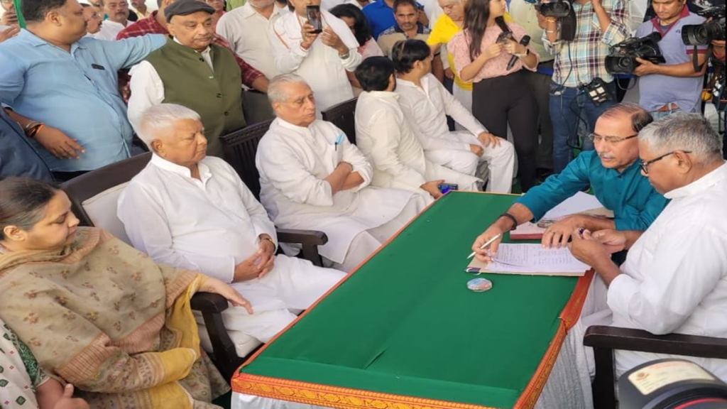 Rashtriya Janata Dal founder Lalu Prasad Yadav on Wednesday filed his nomination for the post of party president. (Photo: ANI)