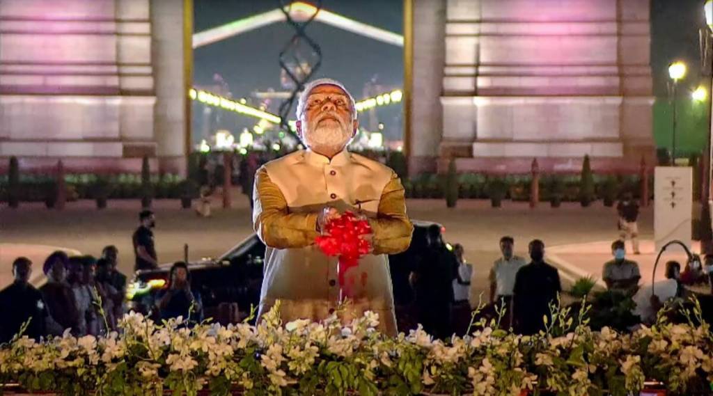 Made of granite and weighing nearly 280 metric tonnes, Netaji's statue has been installed at the same spot where King George V's marble statue once stood. (PTI)