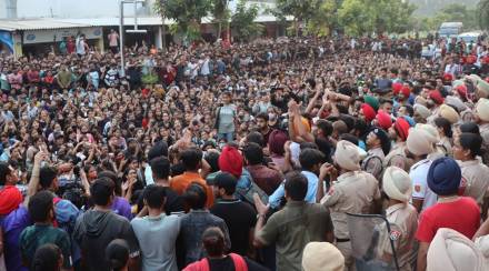 Students in Chandigarh University protest over video leak row. (Express Photo: Jasbir Malhi)