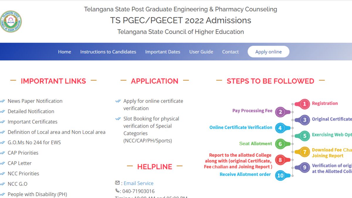 TS PGECET 2022 counselling registration, PGECET round 1 counseling process, TS PGECET Counselling Dates 2022