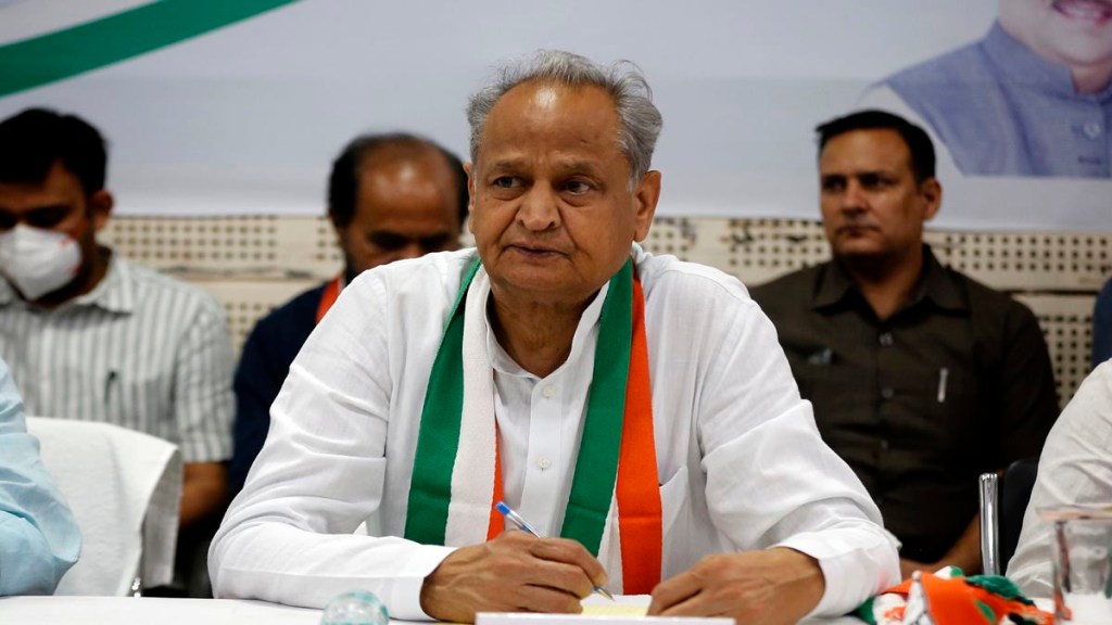 Rajashthan CM Ashok Gehlot along with other party leaders at Rajiv Gandhi Bhavan in Ahmedabad on Tuesday. Express photo/File. Rajashthan CM Ashok Gehlot along with other party leaders at Rajiv Gandhi Bhavan in Ahmedabad on Tuesday. Express photo/File.
