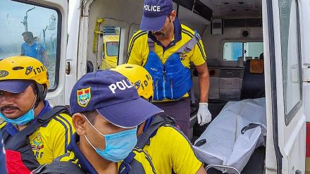 Body of Ankita Bhandari, who was murdered allegedly by the resort owner and thrown into the Cheela canal, inside an ambulance after police recovered it, in Rishikesh on Saturday. (PTI Photo)