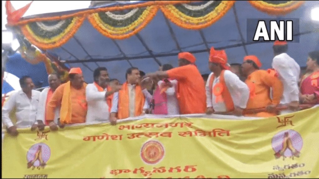 Mic snatched from Assam CM Himanta Biswa Sarma at a rally in Hyderabad. (ANI)