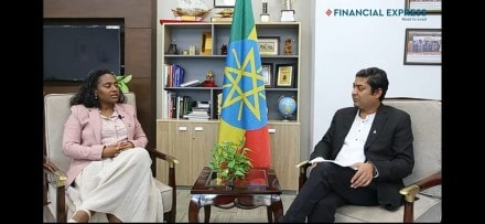 Ethiopian Ambassador Tizita Mulugeta speaks with Manish Kumar Jha