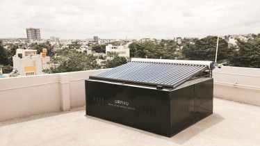 A fully solar-powered unit which harnesses atmospheric moisture to produce 5-7 litres of renewable water per day