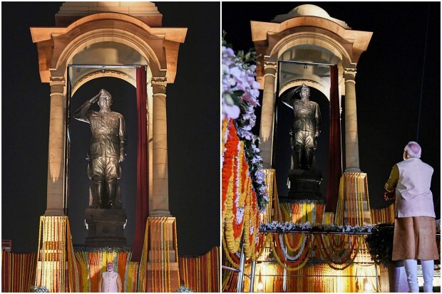 The famed canopy of India Gate where a grand statue of freedom fighter Subhas Chandra Bose was on Thursday unveiled marked a milestone transition in the history of India, as 'Netaji' was accorded a place that was once occupied by an imposing marble statue of British monarch King George V. (PTI Photo)