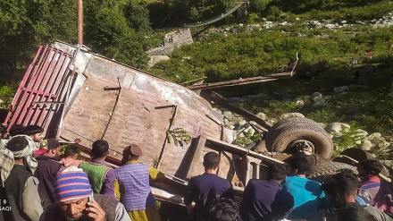 A mini-bus fell into a gorge near Brari Nallah in Poonch district on Wednesday. (PTI Photo)