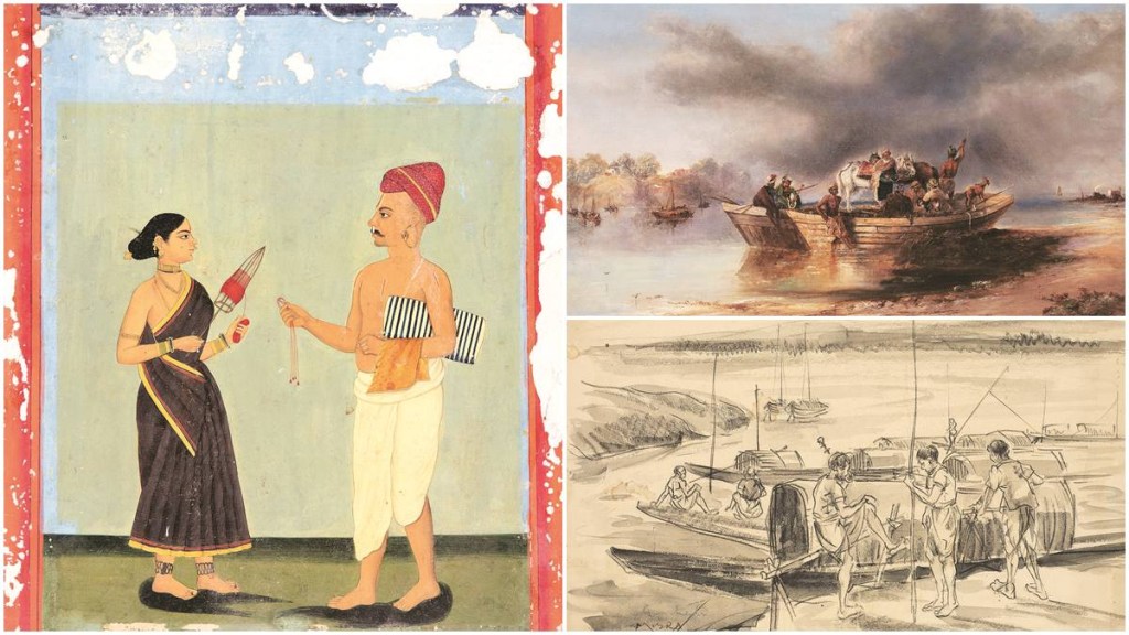 The work of an unidentified artist from Thanjavur, the famous temple city in Tamil Nadu, the painting symbolises the different occupations that functioned within the Indian society under the colonisers.