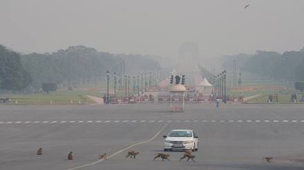 A layer of pungent haze lingered over Delhi on Saturday morning as the city's air quality neared the "severe" zone. (PTI Image) A layer of pungent haze lingered over Delhi on Saturday morning as the city's air quality neared the "severe" zone. (PTI Image)
