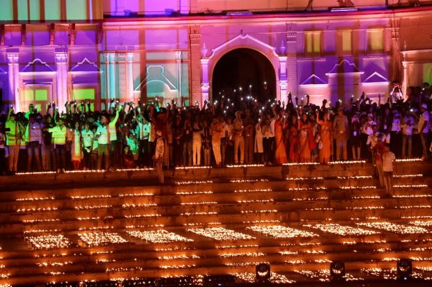 Devotees during Deepotsav celebrations, on the eve of the Diwali festival, in Ayodhya