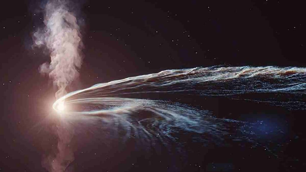 The black hole was ejecting material at close to half the speed of light. (Image credit Harvard and Smithsonian Centre for Astrophysics) The black hole was ejecting material at close to half the speed of light. (Image credit Harvard and Smithsonian Centre for Astrophysics)