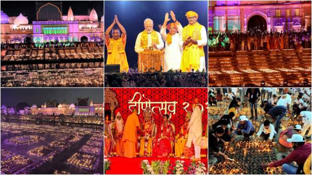 This was the sixth edition of Deepotsav, organised every year by the Yogi Adityanath government the day before Diwali. Around 15.76 lakh diyas were lit on the banks of the Saryu during the celebrations, a Guinness World Record. As the evening set in, the illuminated area around Ram ki Paidi wore a festive look with people seen clicking photographs and making videos. PM Modi also performed an 