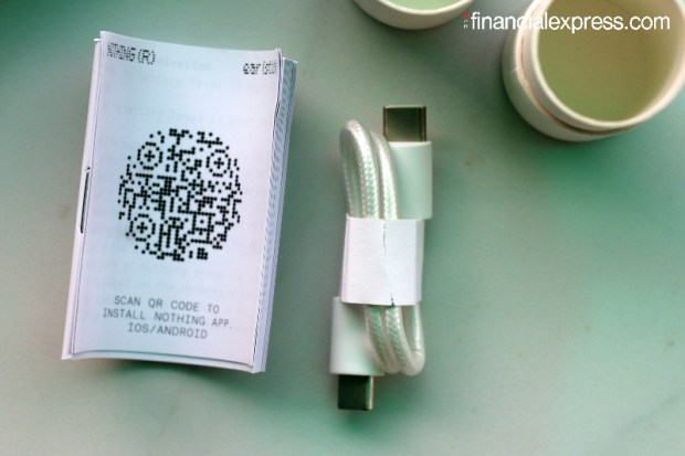 The charging cable is braided and USB Type-C. (Photo credit: Saurabh Singh/Financial Express)