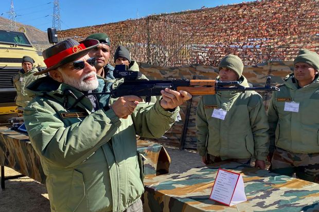 Prime Minister Narendra Modi during Diwali festival celebrations with members of the Armed Forces, in Kargil.