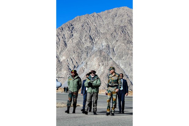Prime Minister Narendra Modi arrives to celebrate Diwali festival with Indian Army personnel, in Kargil.