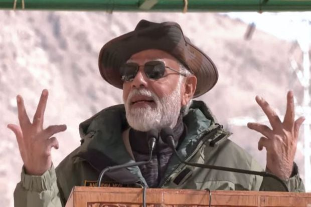 Prime Minister Narendra Modi addresses Indian Army personnel during Diwali festival celebrations, in Kargil district.
