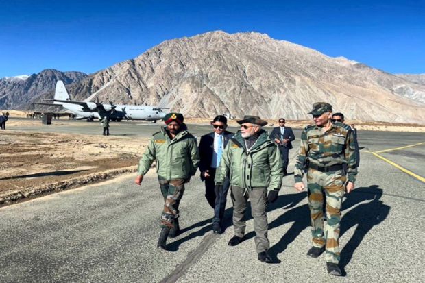 Prime Minister Narendra Modi during Diwali festival celebrations with members of the Armed Forces, in Kargil.