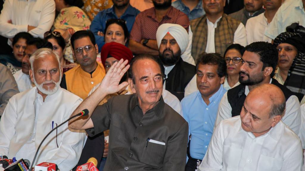 Former Jammu and Kashmir chief minister Ghulam Nabi Azad addresses a press conference, in Jammu on September 26, 2022. (PTI Photo)