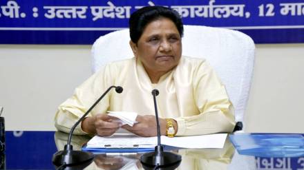 BSP chief Mayawati during the one-day meeting of party's state office bearers, at the party office in Lucknow on Saturday. (PTI Photo)
