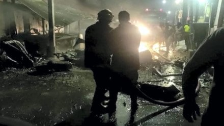 Emergency services personnel at the site after an LPG cylinder exploded inside a car, in Coimbatore, on Sunday, October 23, 2022. (PTI Photo)
