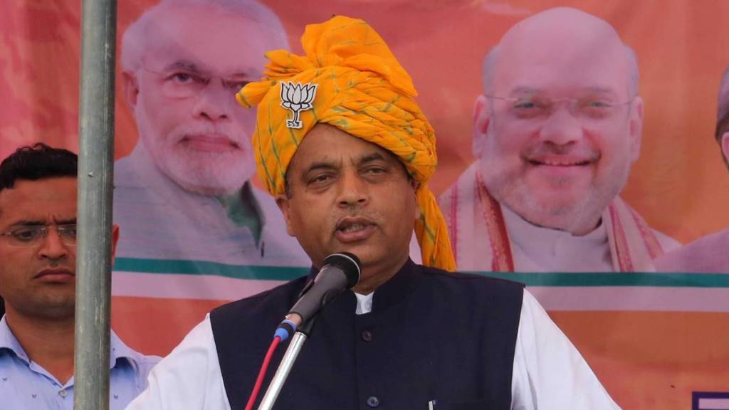 Himachal Pradesh CM Jairam Thakur during a rally in Barwala. (Express photo by Jaipal Singh | File)
