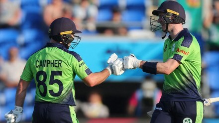 Campher's exploits with the bat came after the all-rounder turned out to be the pick of bowlers for Ireland with figures of 2/9 from his two overs of right-arm medium fast bowling. (Photo: Twitter/ICC)