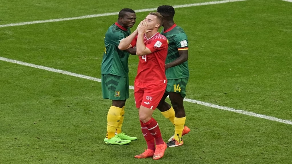 Switzerland's Nico Elvedi reacts after missing a chance during the World Cup group G soccer match between Switzerland and Cameroon, at the Al Janoub Stadium in Al Wakrah, Qatar (AP Photo) Switzerland's Nico Elvedi reacts after missing a chance during the World Cup group G soccer match between Switzerland and Cameroon, at the Al Janoub Stadium in Al Wakrah, Qatar (AP Photo)