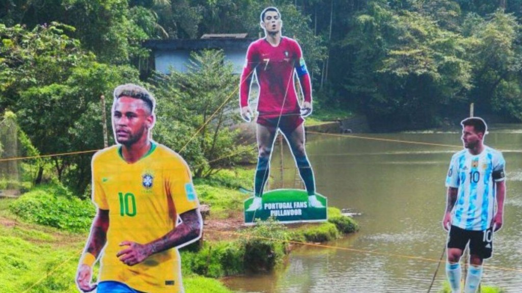 FIFA World Cup 2022, Messi, Ronaldo, Neymar, giant cutouts in Kerala river, fifa.com FIFA World Cup 2022, Messi, Ronaldo, Neymar, giant cutouts in Kerala river, fifa.com