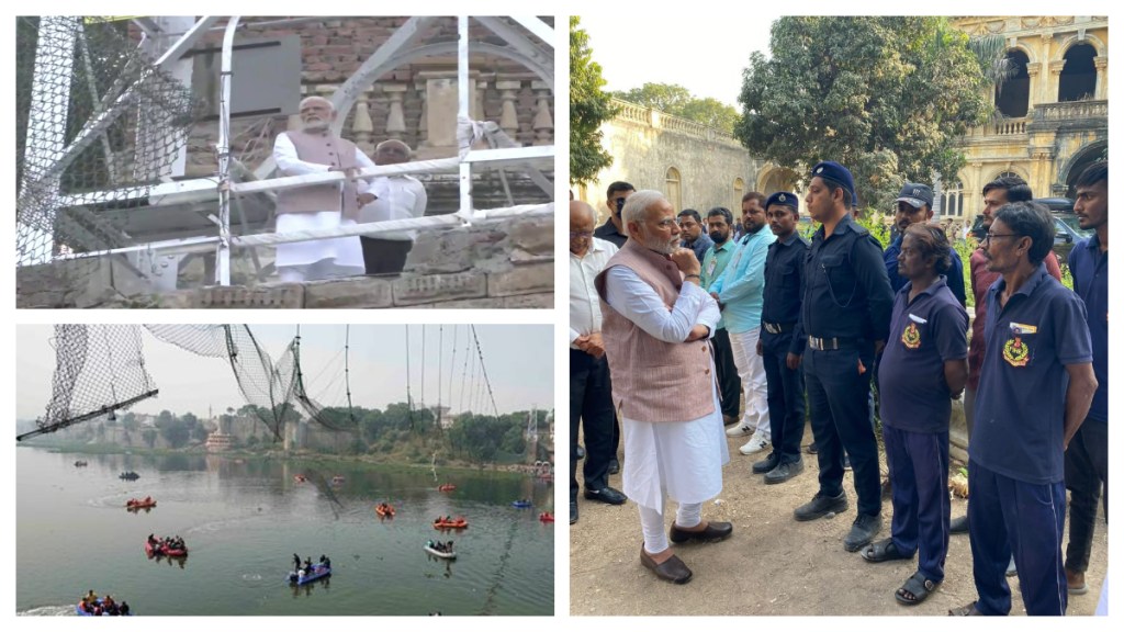 Morbi bridge collapse | PM Modi in Morbi | PM Modi inspecting Morbi bridge collapse site | PM Narendra Modi in Gujarat Morbi