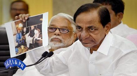 Telangana CM K. Chandrashekar Rao addresses the media from Pragathi Bhavan in Hyderabad, Thursday, November 3, 2022. (PTI Photo)