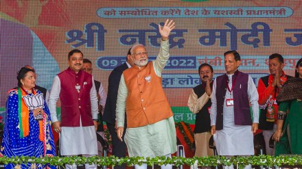 Prime Minister Narendra Modi during a public meeting in Chambi, Himachal Pradesh, on Wednesday, November 9, 2022. (PTI Photo)
