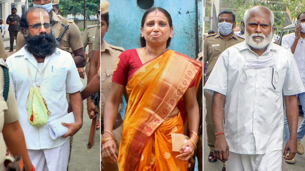 (L-R) Sriharan alias Murugan, Nalini Sriharan and Santhan, convicts of the Rajiv Gandhi assassination case, in Vellore district. (PTI Photo)
