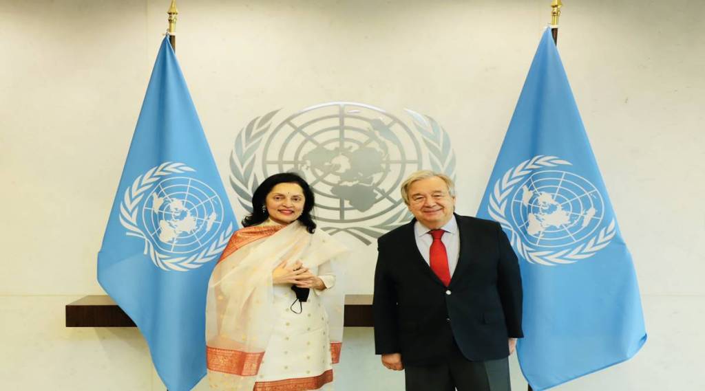 Ruchira Kamboj with Antonio Guterres