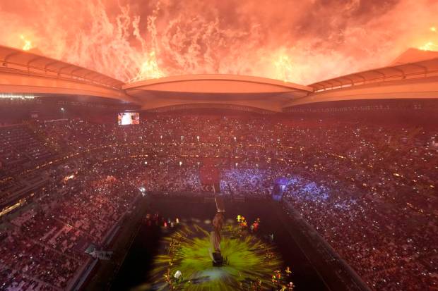 View of the fireworks at the Al Bayt Stadium during the opening ceremony before the World Cup, group A soccer match between Qatar and Ecuador at the Al Bayt Stadium in Al Khor , Qatar. (AP Photo)