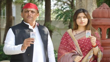 Samajwadi Party National President Akhilesh Yadav along with wife Dimple Yadav. (Express File Photo)
