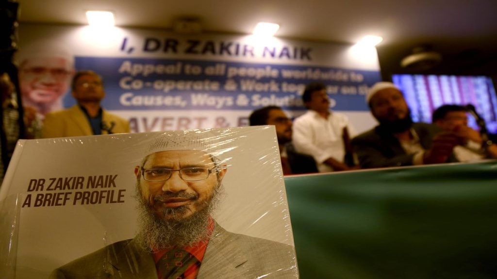 During the skype interraction with Zakir Naik. Zakir Naik accused of hate speech clarifies his statements with the Indian Media via videoconferencing arranged at a venue in Mazagaon, Mumbai. Express photo/File.