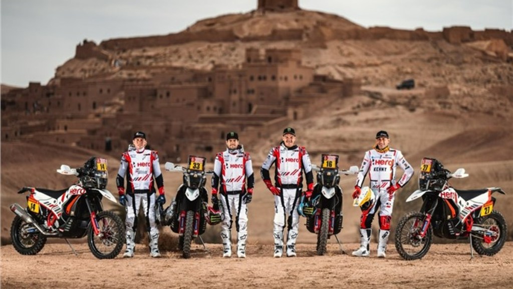 Here are Hero MotoSports' Dakar 2023 riders - Buhler, Caimi, Branch and Rodrigues (left to right)