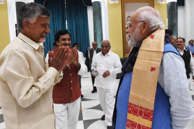 Prime Minister Narendra Modi with TDP chief N Chandrababu Naidu during the all-party meeting on G20 summit, in New Delhi. (PTI Photo)