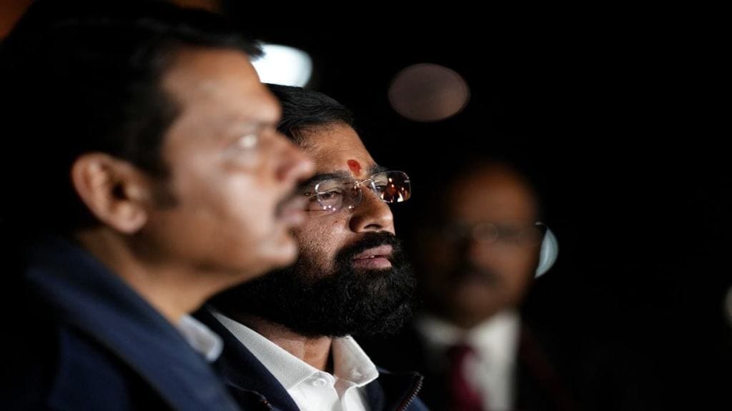 Maharashtra Chief Minister Eknath Shinde during a press conference after a meeting with Union Home Minister Amit Shah and Karnataka CM, over the state border dispute, at Parliament Library, in New Delhi, Wednesday, Dec. 14, 2022. (PTI Photo)
