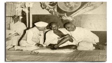Sardar Patel with Mahatma Gandhi and Pandit Nehru. (Photo: sardarpatel.nvli.in)