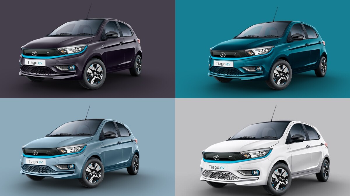 The new Tiago EV is offered in five colour schemes. All of them get a black-tone roof.