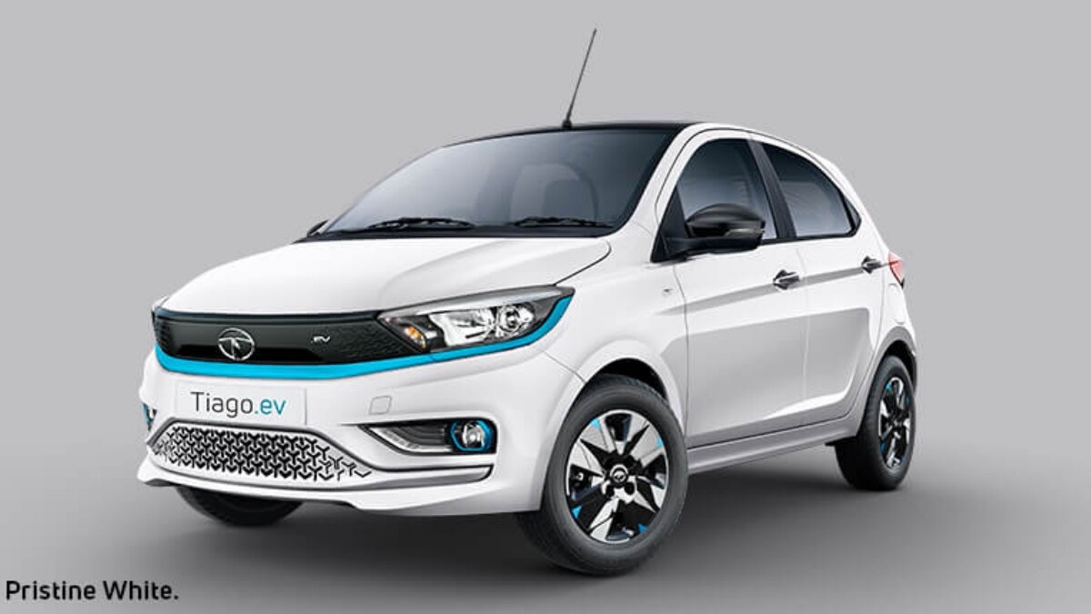 This is the Pristine White colour scheme of the new Tiago EV.