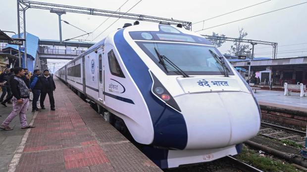 Vande Bharat Express train during its trial run at Malda railway station in Malda district, Monday, Dec. 26, 2022