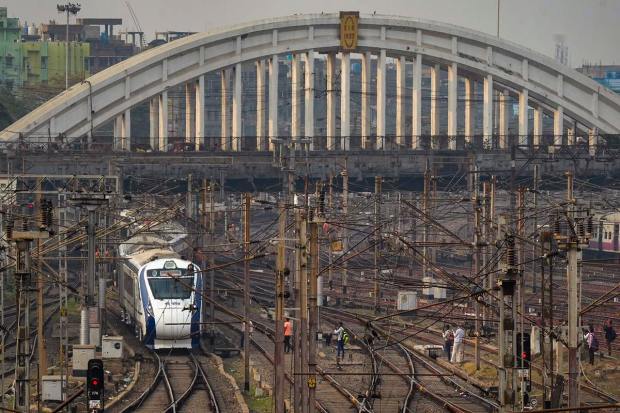 Vande Bharat Express train arrives at Howrah railway station in Kolkata, Tuesday, Dec. 27, 2022. 