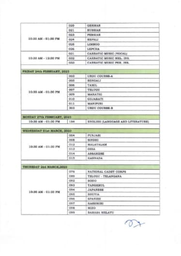 CBSE Class 10th Datesheet 2023
