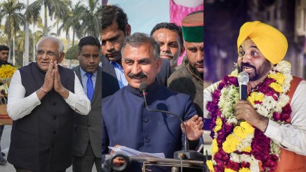 Gujarat Chief Minister Bhupendra Patel; Himachal CM Sukhwinder Singh Sukhu and Punjab CM Bhagwant Mann. (Photo: PTI) Gujarat Chief Minister Bhupendra Patel; Himachal CM Sukhwinder Singh Sukhu and Punjab CM Bhagwant Mann. (Photo: PTI)