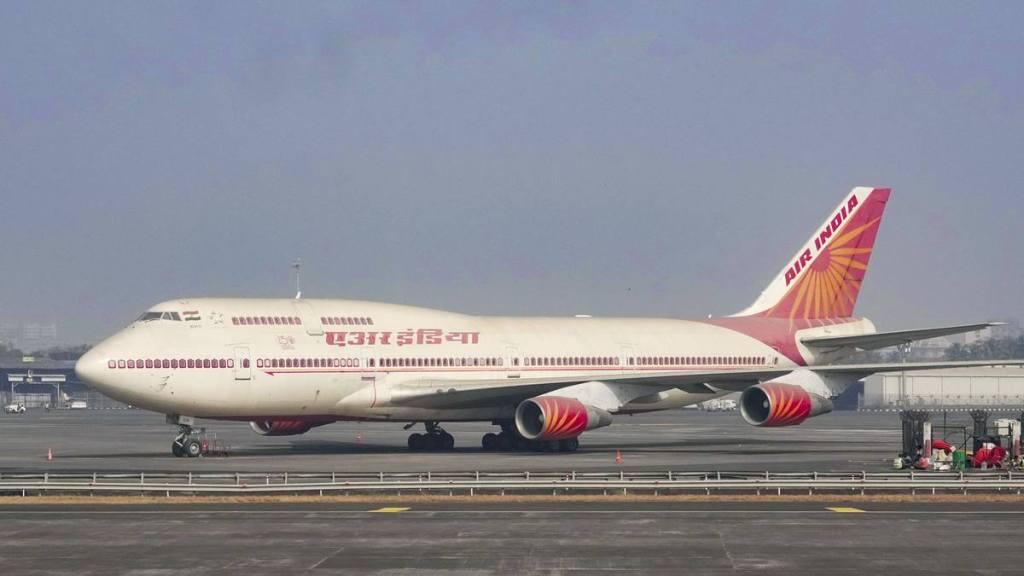 An Air India aircraft parked at the airport in Mumbai