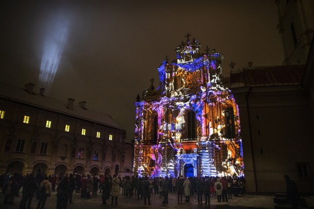 Church of St Johns is illuminated during the 