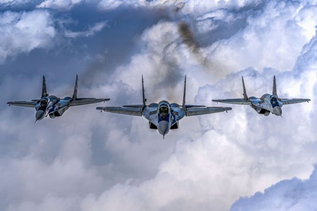 Baaz formation by 3 Mig-29 fighter planes of the Indian Air Force, during the 74th Republic Day Parade at the Kartavya Path on Thursday. (Image: PTI)